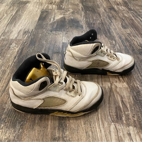 2/20 1Y Nike Air Jordan 5 Retro Olympic Gold & White GS - Picture 3 of 12